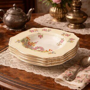 Antique 1920s Royal Windsor Soup Salad Bowls #1068 Wisteria/Garden Trellis